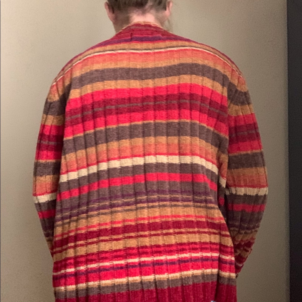VINTAGE Ribbed Red & Tan Striped Sweater - Picture 6 of 6
